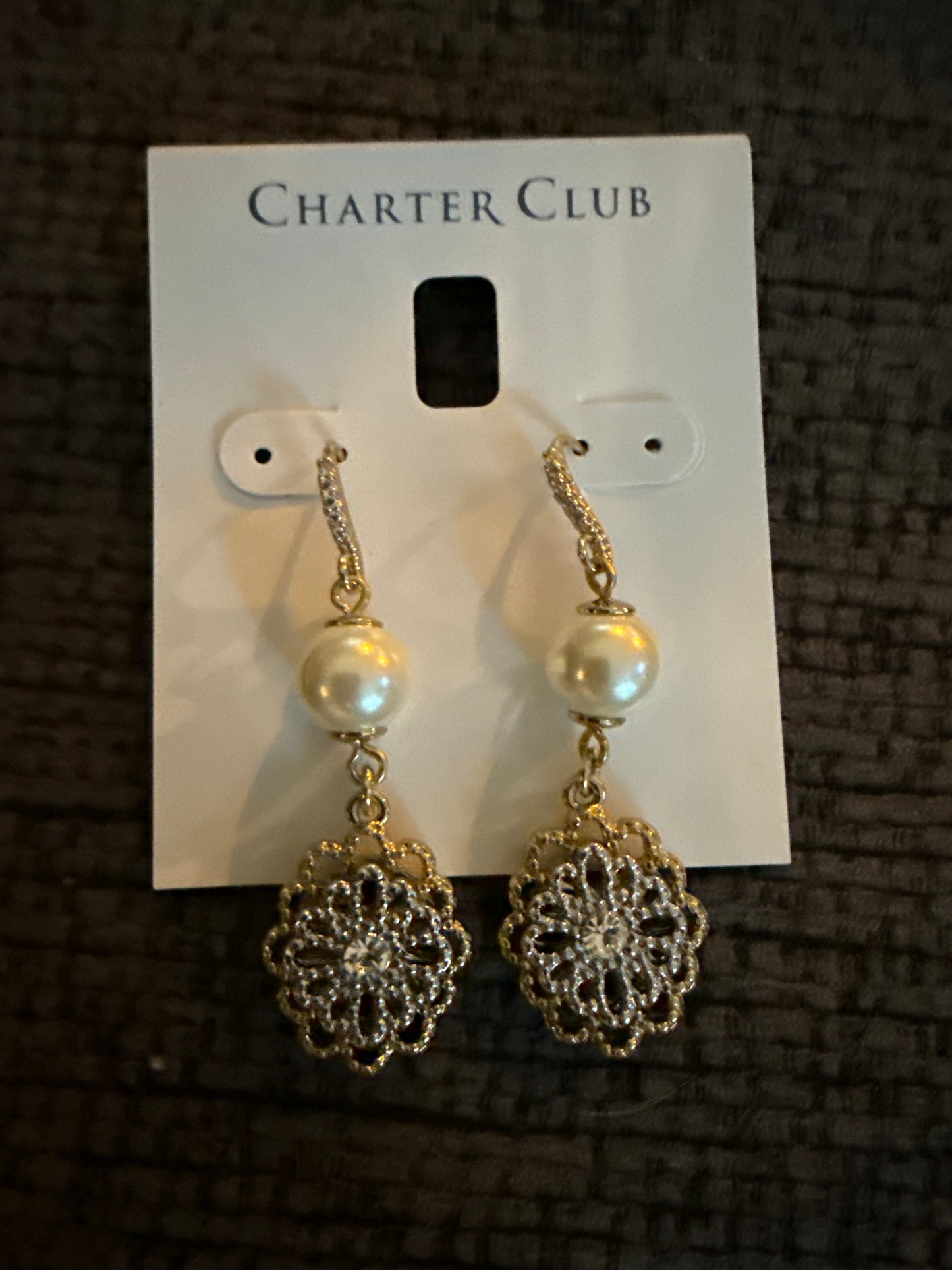 Charter Club Two Tone & Pearl Dangle Earring