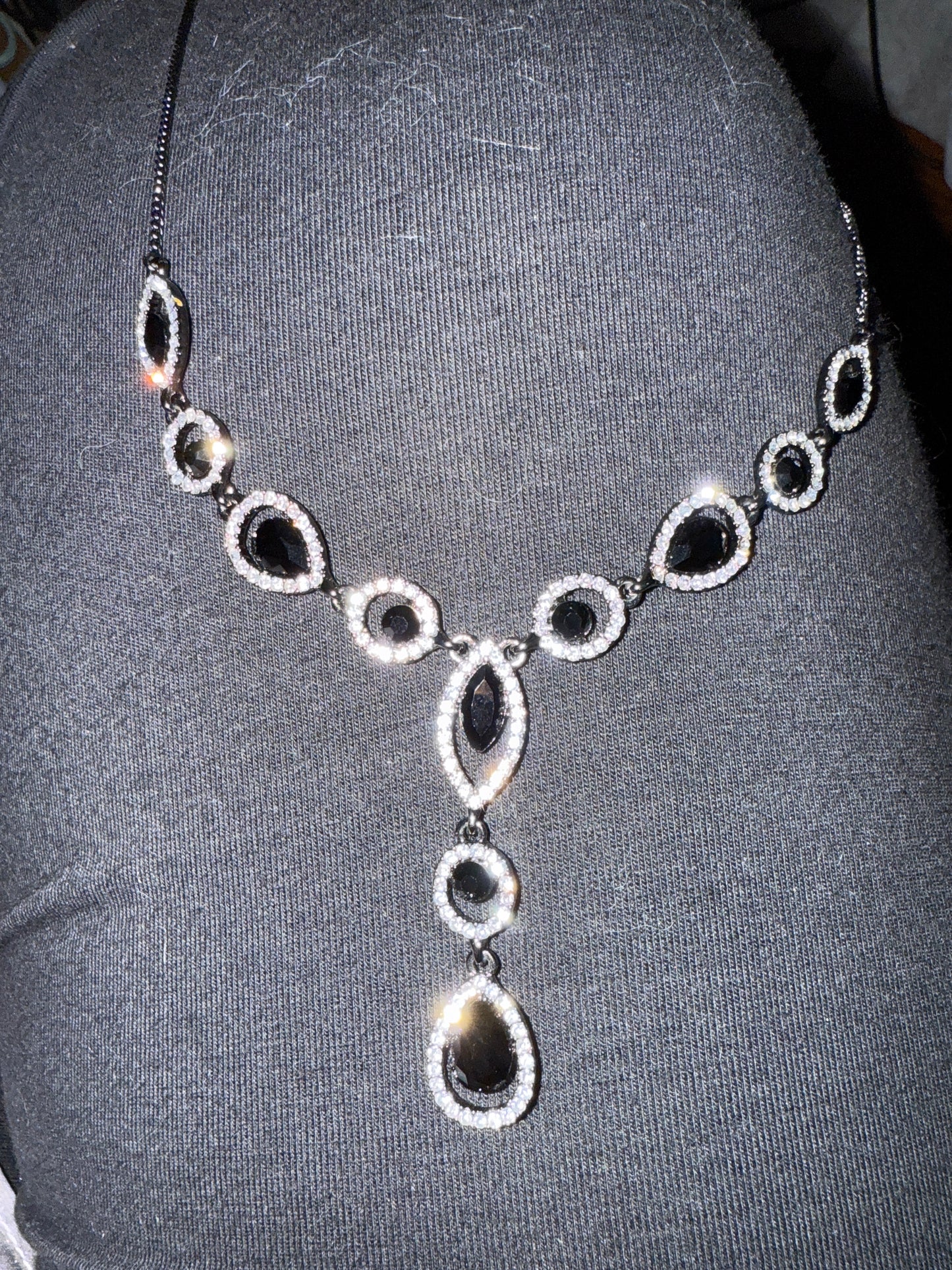 Givenchy Hematite & Crystal Teardrop Necklace