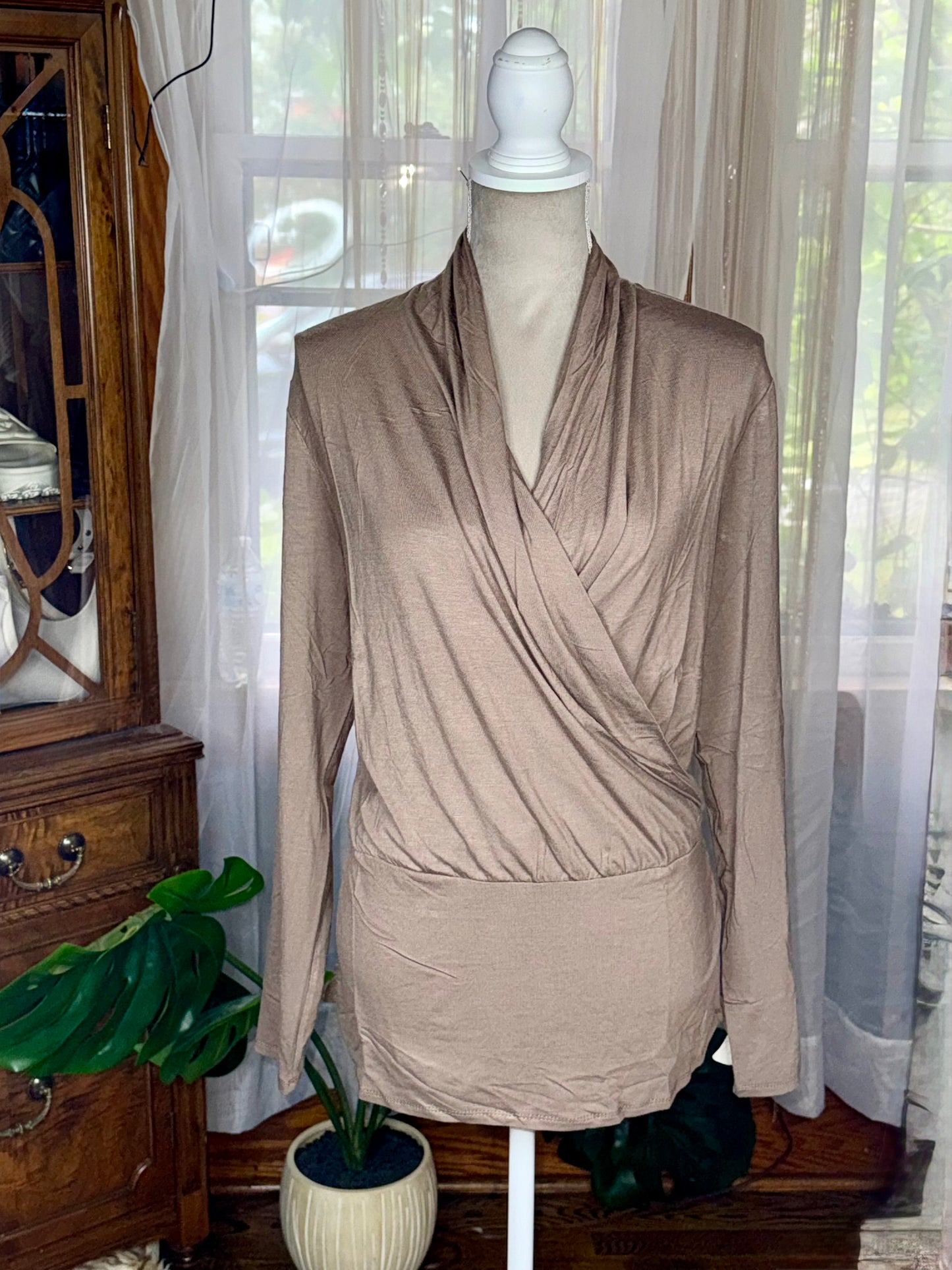 Catherine Malandrino Taupe Wrap Top