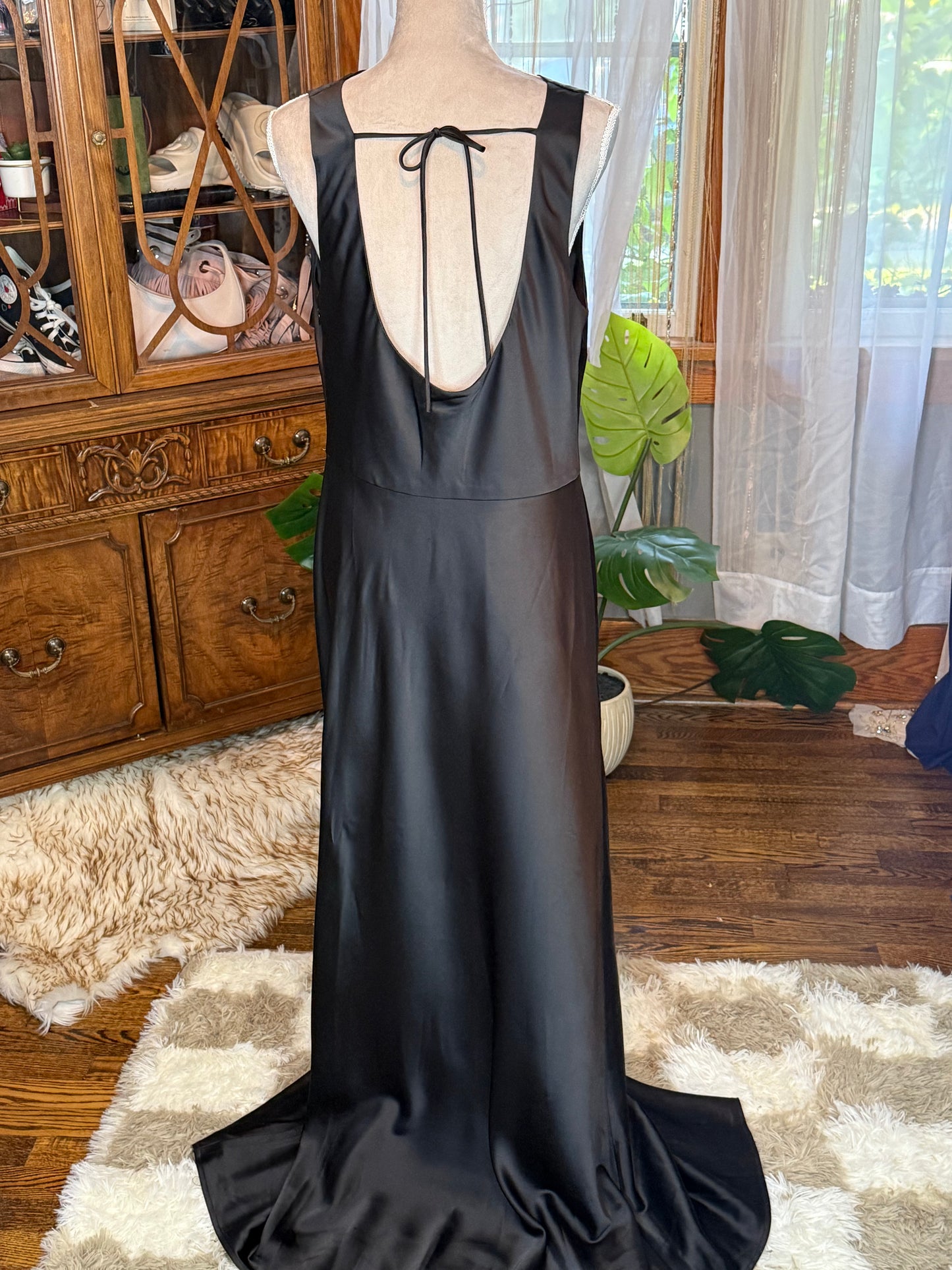 Wayf Black Satin Dress