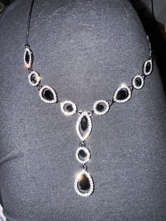 Givenchy Hematite & Crystal Teardrop Necklace